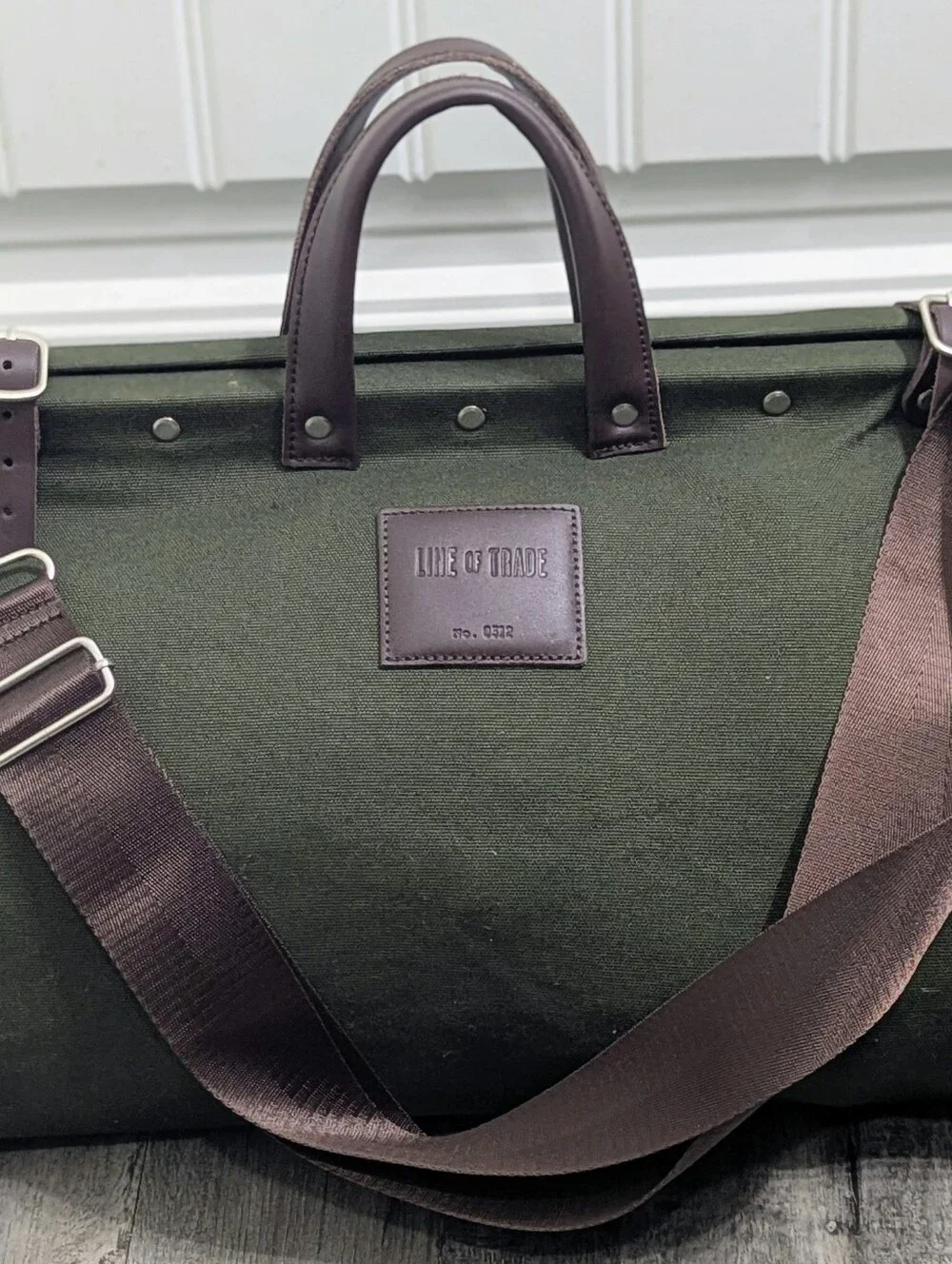 Line of Trade Olive Green Canvas Weekender with Brown Trim